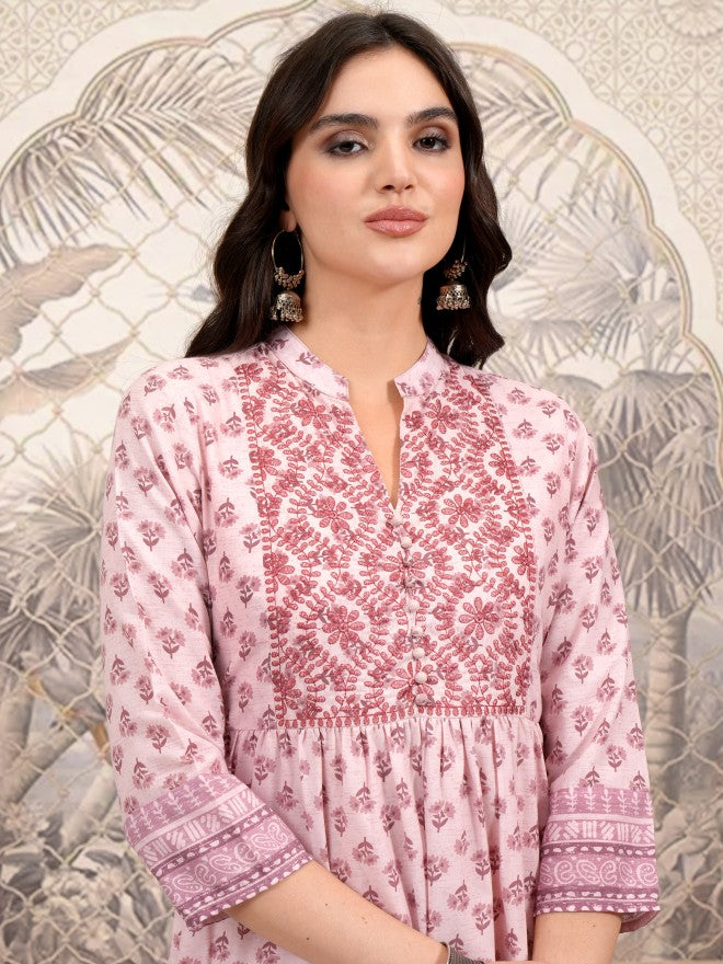 Vishudh Women Pink Printed A-Line Dress - Pink - Image 6
