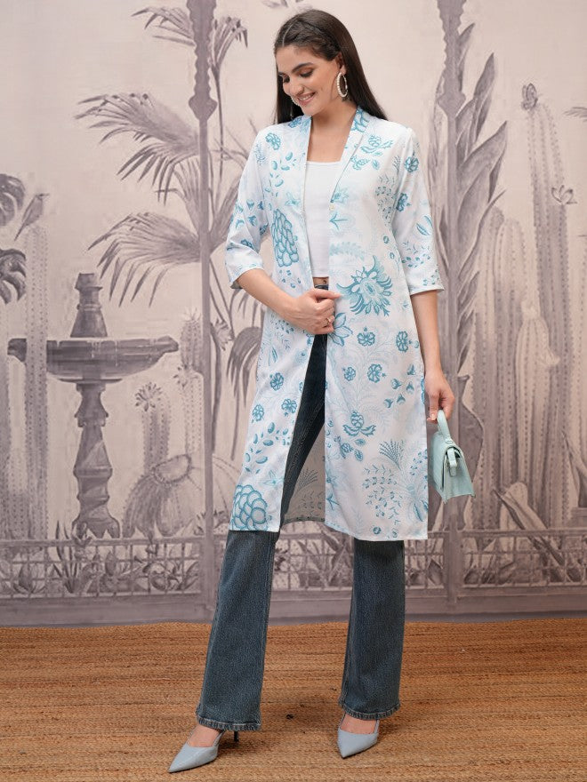 Vishudh Women Blue Open Front Jacket - Blue - Image 1