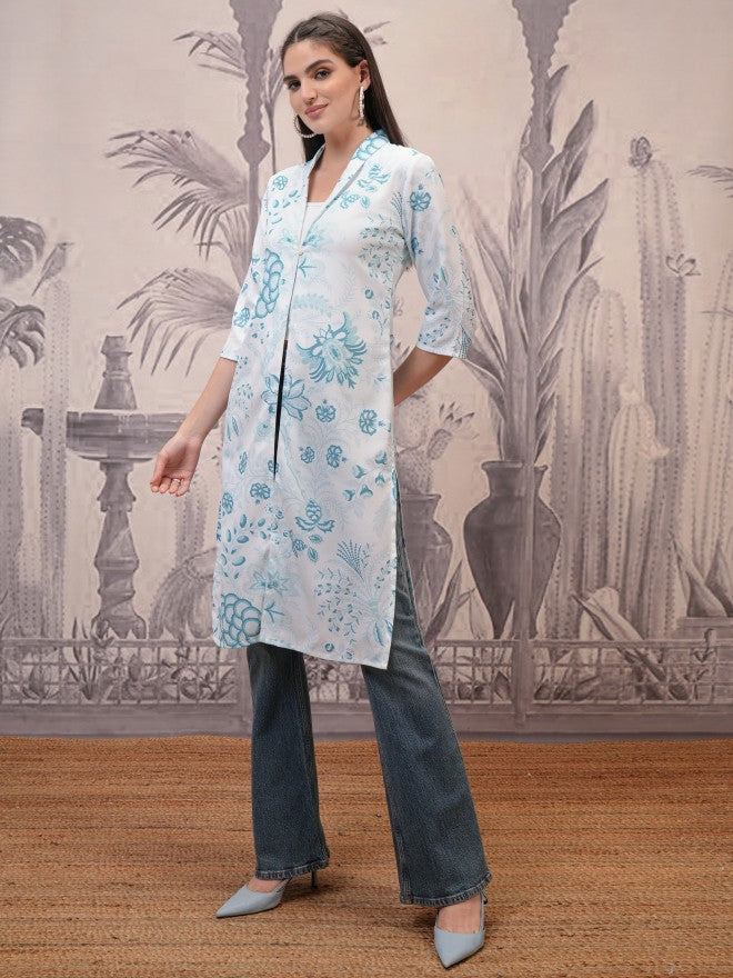 Vishudh Women Blue Open Front Jacket - Blue - Image 2