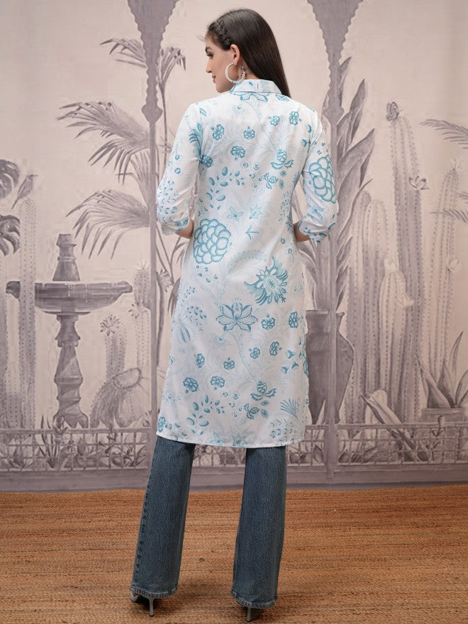 Vishudh Women Blue Open Front Jacket - Blue - Image 3