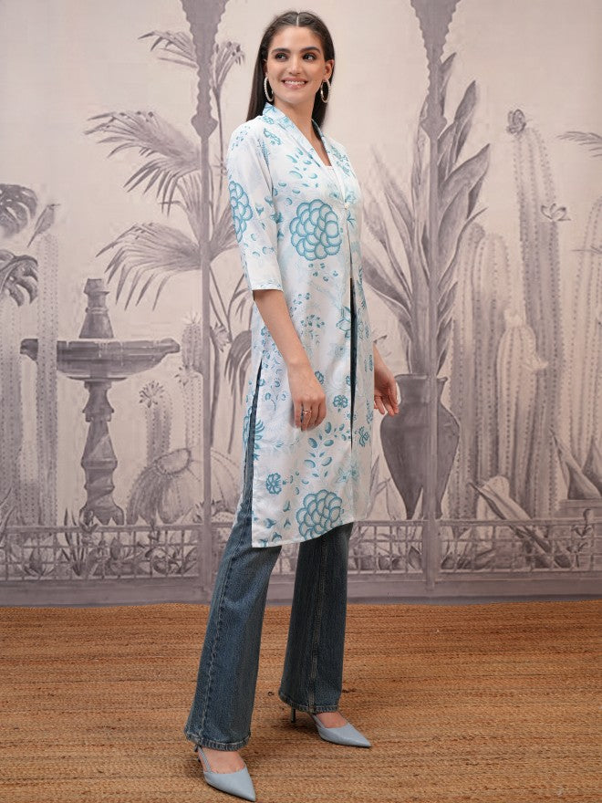 Vishudh Women Blue Open Front Jacket - Blue - Image 4