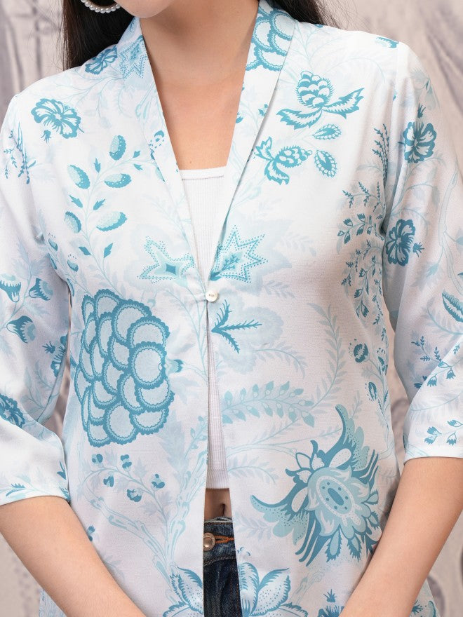 Vishudh Women Blue Open Front Jacket - Blue - Image 5