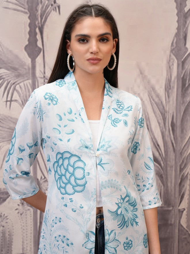 Vishudh Women Blue Open Front Jacket - Blue - Image 6