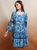 Vishudh Women Navy Blue Printed A-Line Dress - Navy Blue - Image 1
