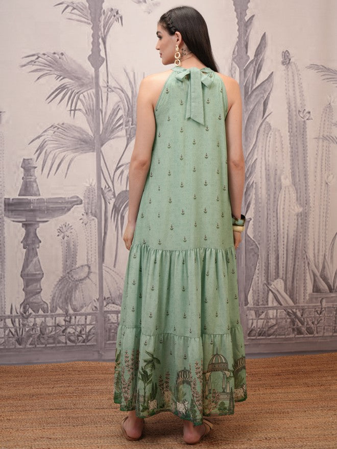Vishudh Women Green Printed Maxi Dress - Green - Image 3