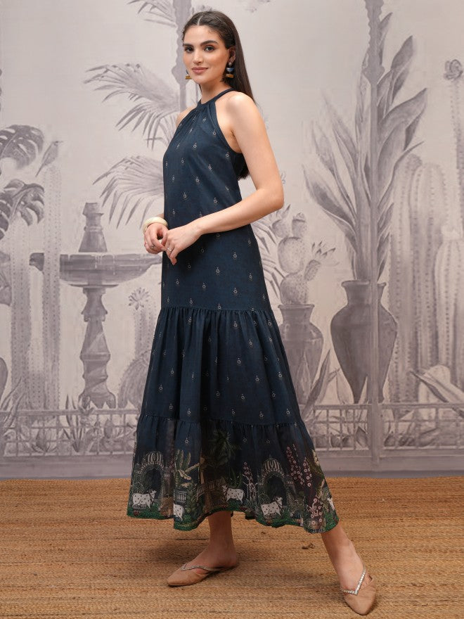 Vishudh Women Navy Blue Printed Maxi Dress - Navy Blue - Image 2