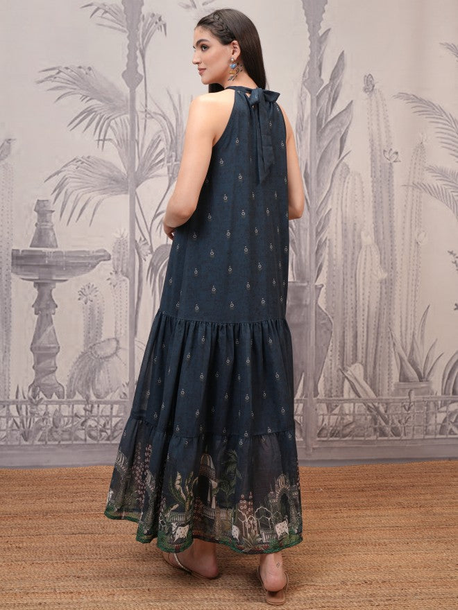 Vishudh Women Navy Blue Printed Maxi Dress - Navy Blue - Image 3