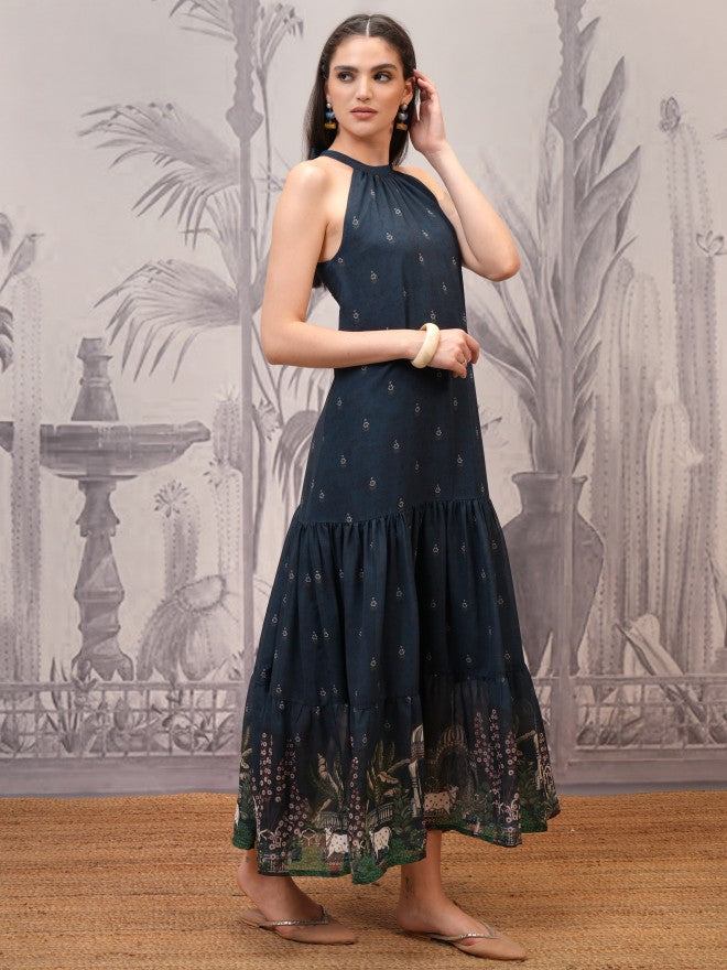 Vishudh Women Navy Blue Printed Maxi Dress - Navy Blue - Image 4