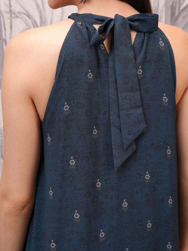 Vishudh Women Navy Blue Printed Maxi Dress - Navy Blue - Image 5