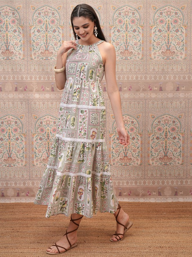 Vishudh Women White Printed Maxi Dress - White - Image 2