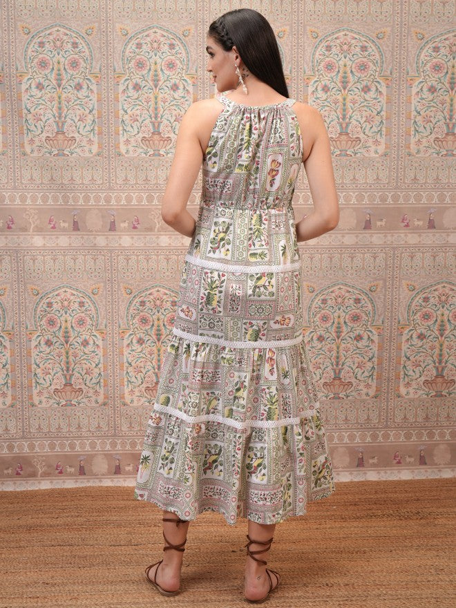 Vishudh Women White Printed Maxi Dress - White - Image 3