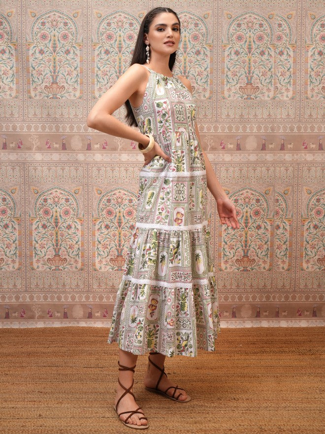 Vishudh Women White Printed Maxi Dress - White - Image 4
