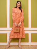 Vishudh Women Peach Printed Fit And Flare Dress - Peach - Image 1