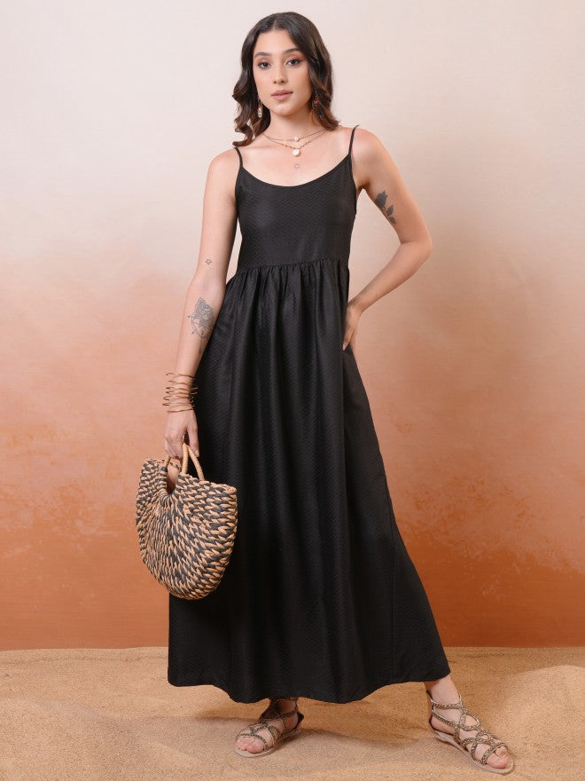 Vishudh Women Black Solid Maxi Dress - Black - Image 1