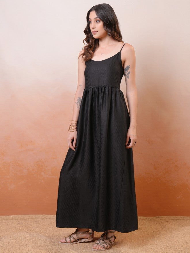 Vishudh Women Black Solid Maxi Dress - Black - Image 2