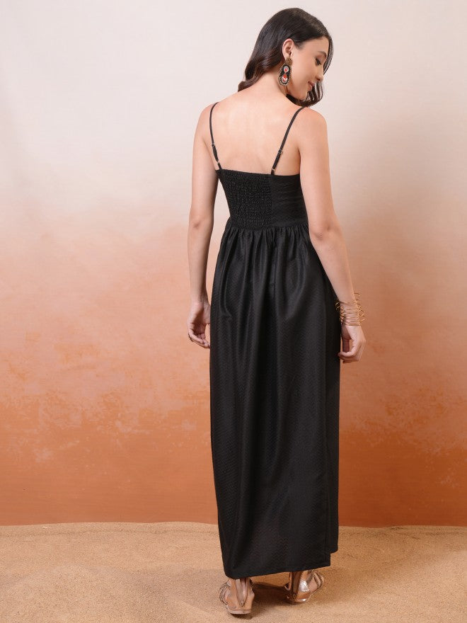 Vishudh Women Black Solid Maxi Dress - Black - Image 3
