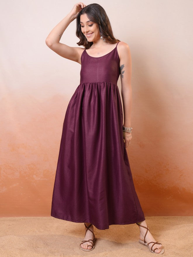 Vishudh Women Maroon Solid Maxi Dress - Maroon - Image 1