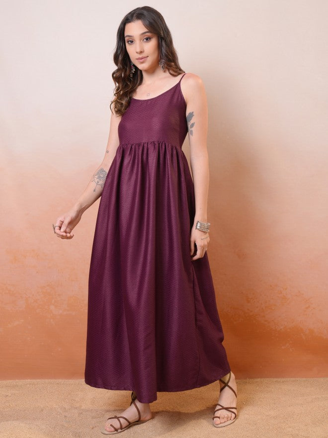 Vishudh Women Maroon Solid Maxi Dress - Maroon - Image 2