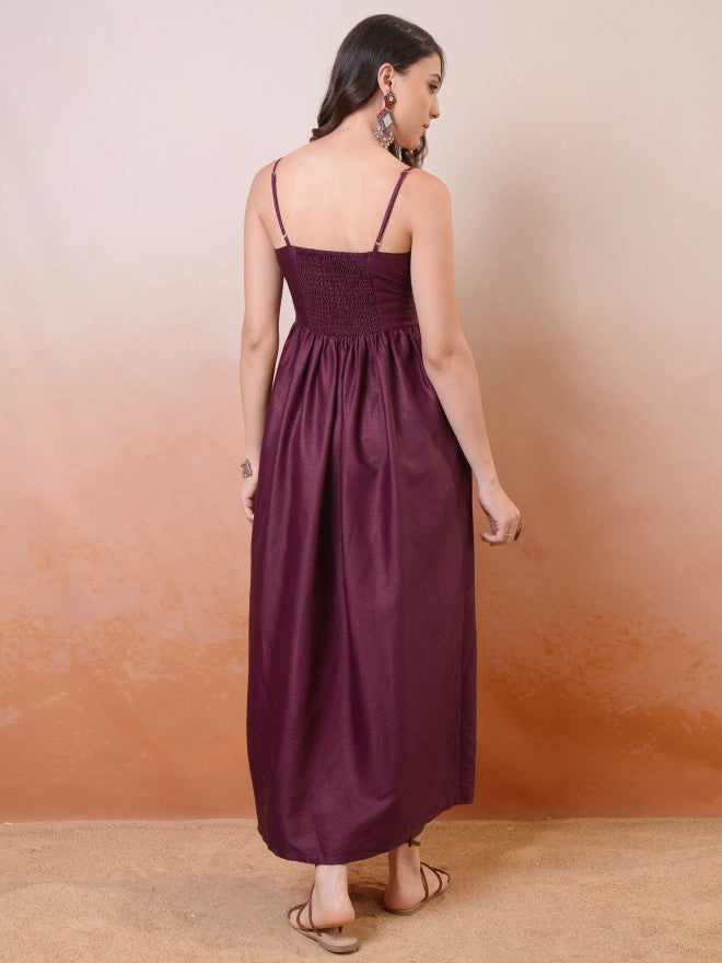 Vishudh Women Maroon Solid Maxi Dress - Maroon - Image 3