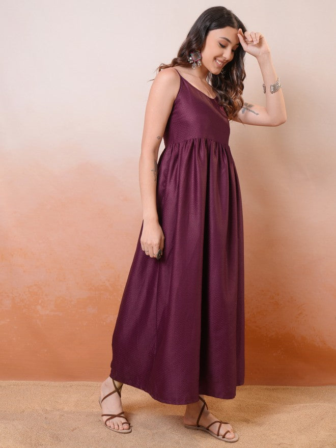 Vishudh Women Maroon Solid Maxi Dress - Maroon - Image 4