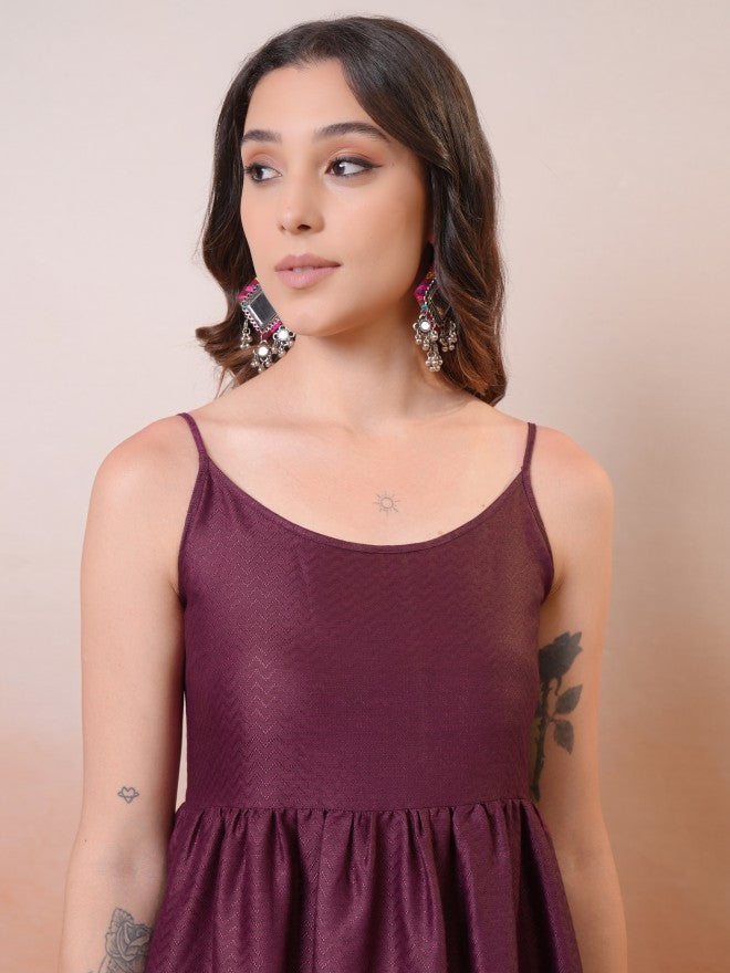 Vishudh Women Maroon Solid Maxi Dress - Maroon - Image 6