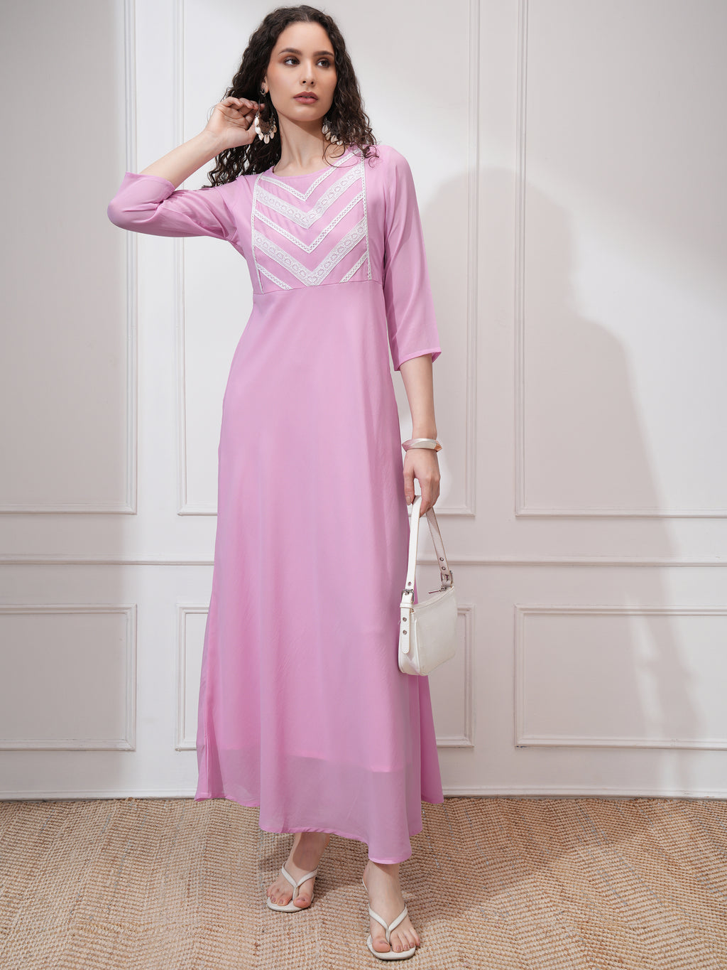 Vishudh women Mauve Solid Maxi Dress - Mauve - Image 1