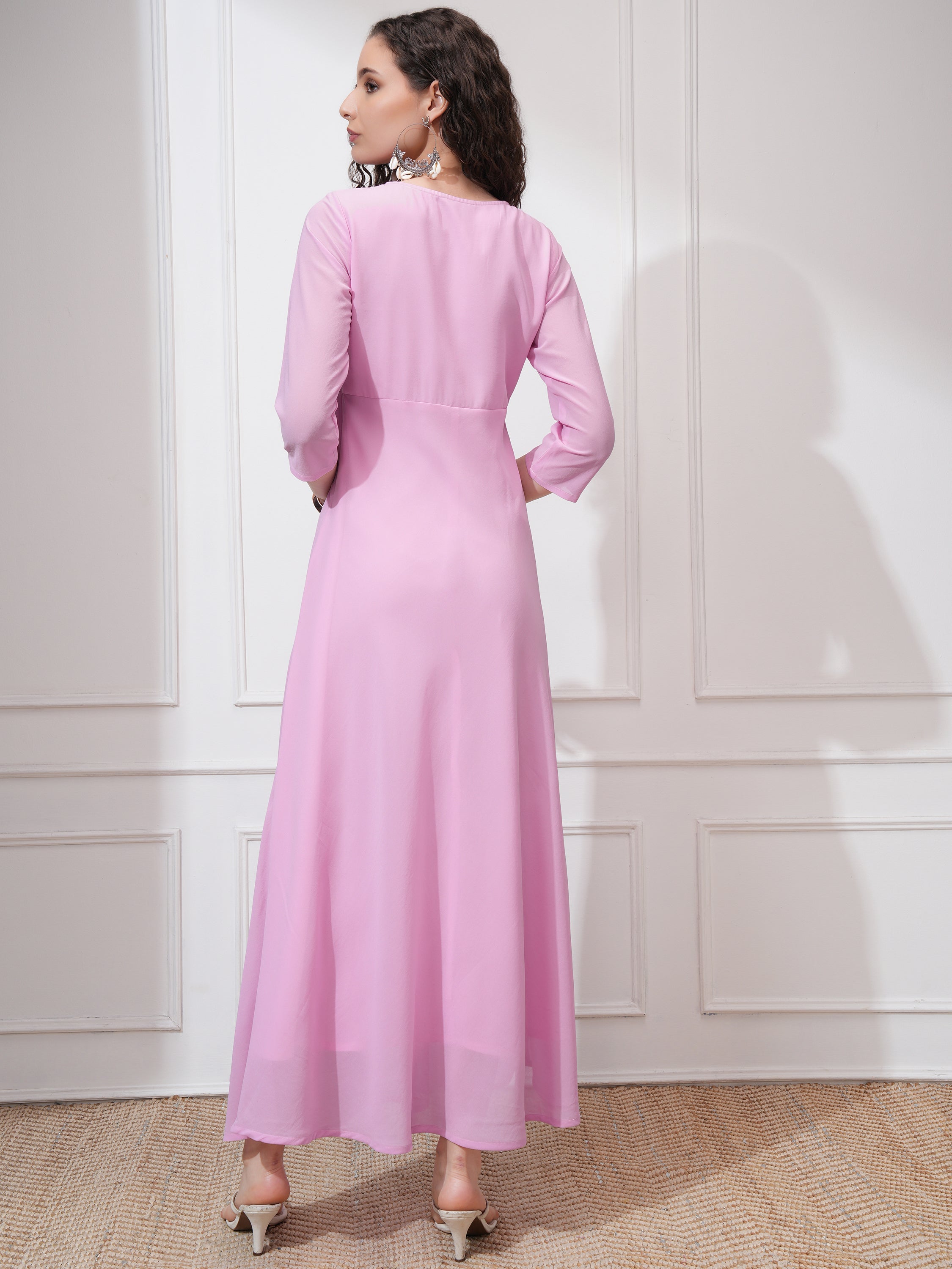 Vishudh women Mauve Solid Maxi Dress - Mauve - Image 3