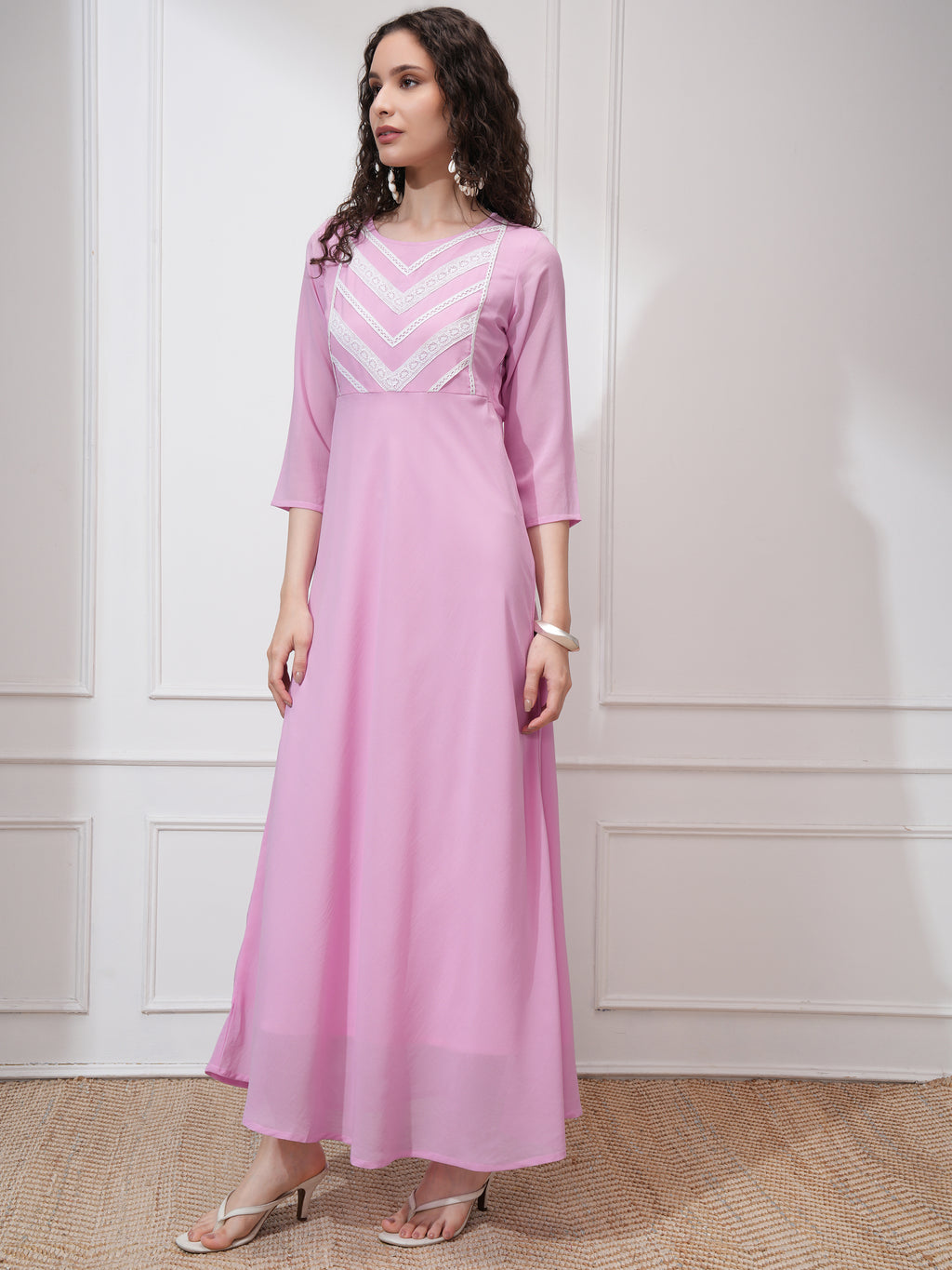 Vishudh women Mauve Solid Maxi Dress - Mauve - Image 4