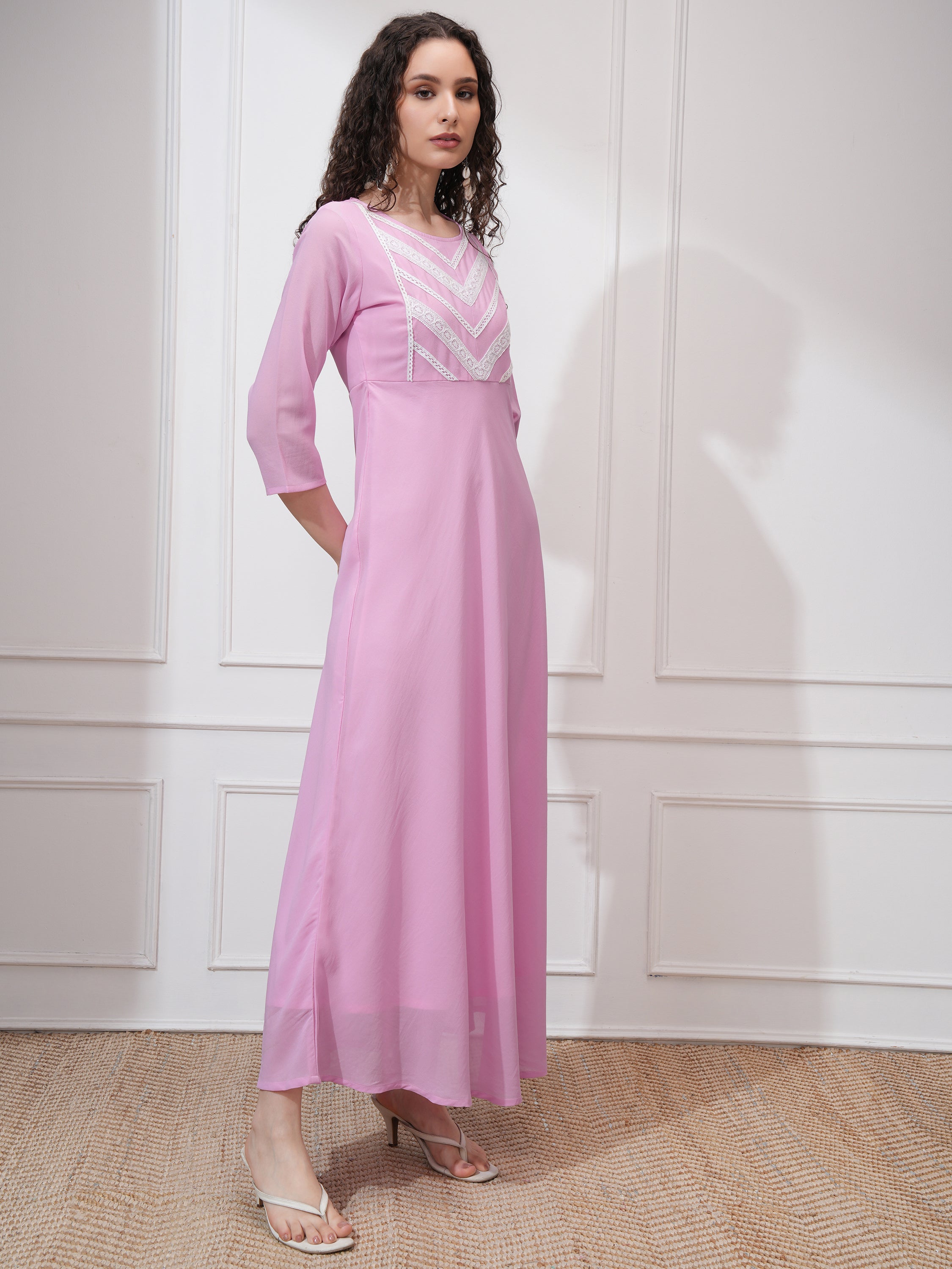 Vishudh women Mauve Solid Maxi Dress - Mauve - Image 6