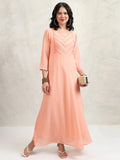 Tokyo Talkies Women Peach Self Design Maxi Dress - Peach - Image 1