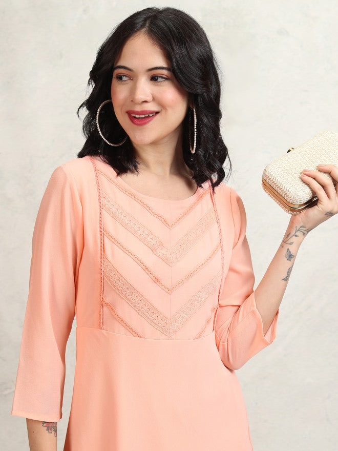 Tokyo Talkies Women Peach Self Design Maxi Dress - Peach - Image 2