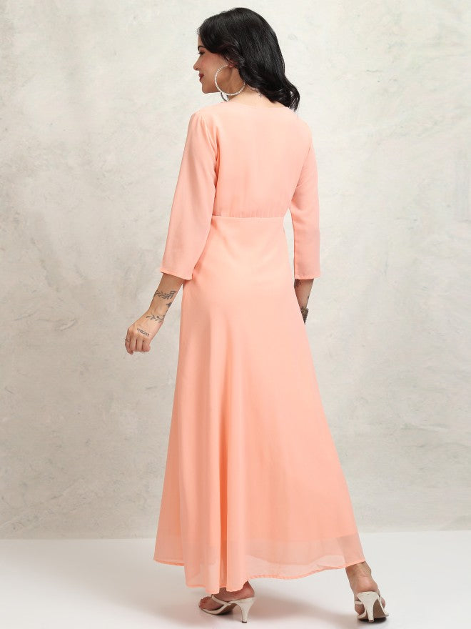 Tokyo Talkies Women Peach Self Design Maxi Dress - Peach - Image 3