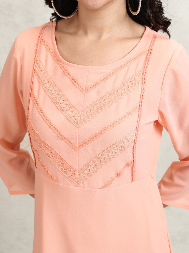 Tokyo Talkies Women Peach Self Design Maxi Dress - Peach - Image 5