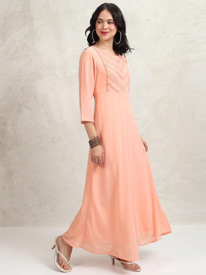 Tokyo Talkies Women Peach Self Design Maxi Dress - Peach - Image 6
