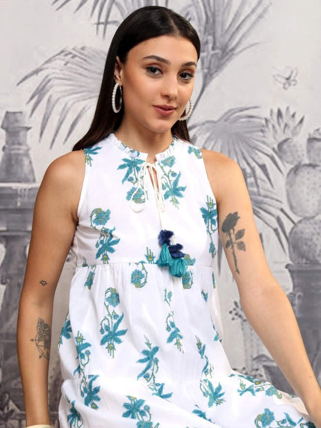 Vishudh Women White Printed Maxi Dress - White - Image 1