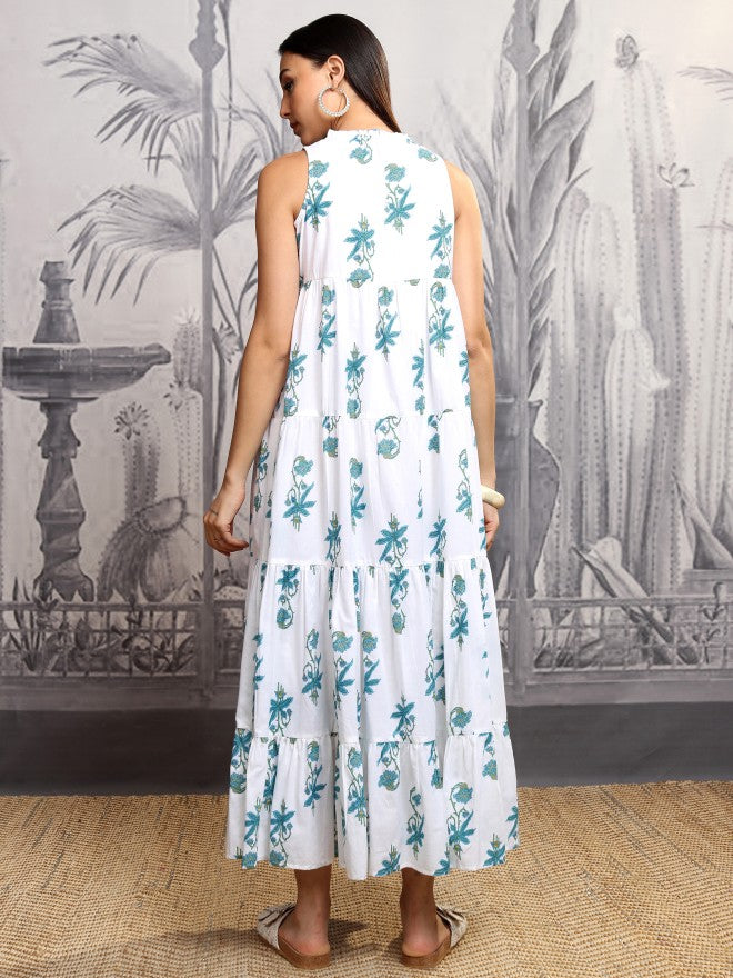 Vishudh Women White Printed Maxi Dress - White - Image 3