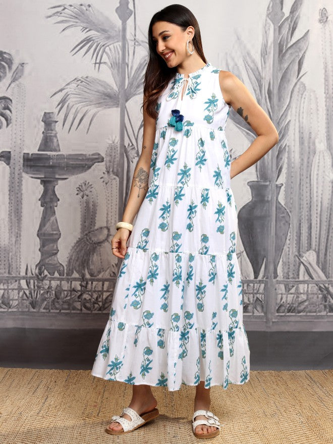 Vishudh Women White Printed Maxi Dress - White - Image 4