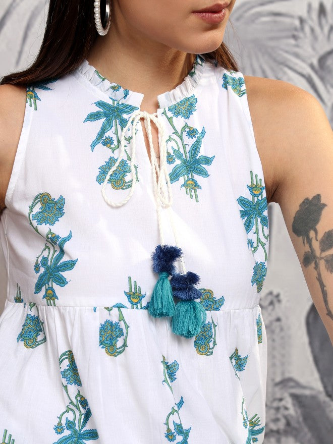 Vishudh Women White Printed Maxi Dress - White - Image 5
