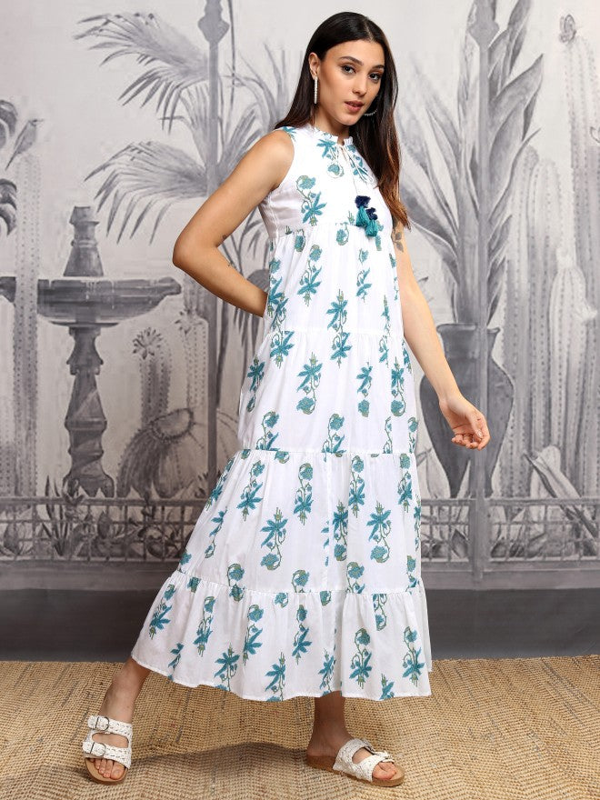 Vishudh Women White Printed Maxi Dress - White - Image 6
