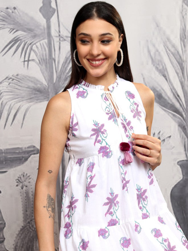 Vishudh Women White Printed Maxi Dress - White - Image 1