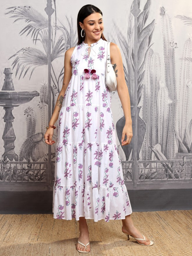 Vishudh Women White Printed Maxi Dress - White - Image 2