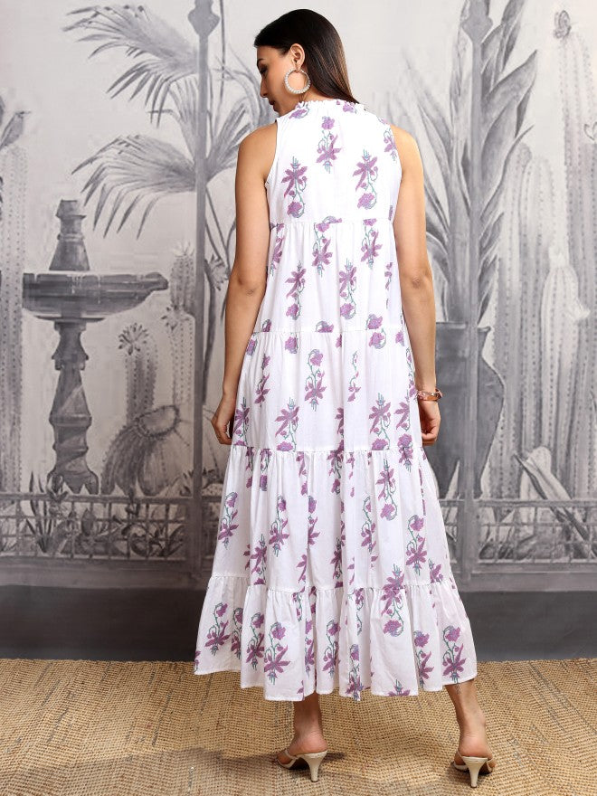 Vishudh Women White Printed Maxi Dress - White - Image 3