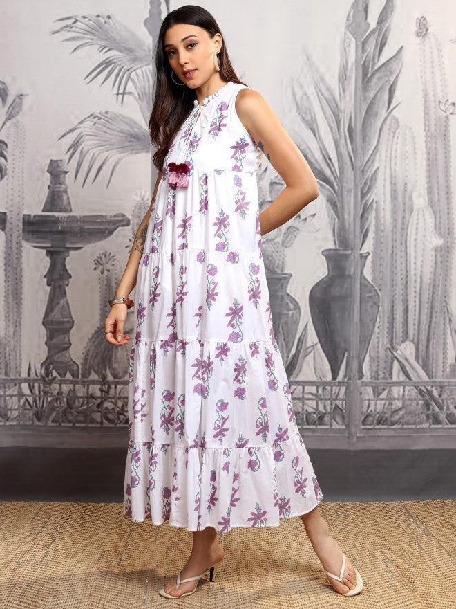 Vishudh Women White Printed Maxi Dress - White - Image 4