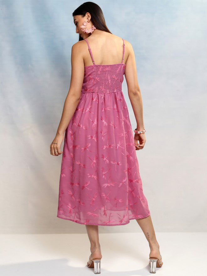 Vishudh Women Lavender Embroidered A-Line Dress - Lavender - Image 3
