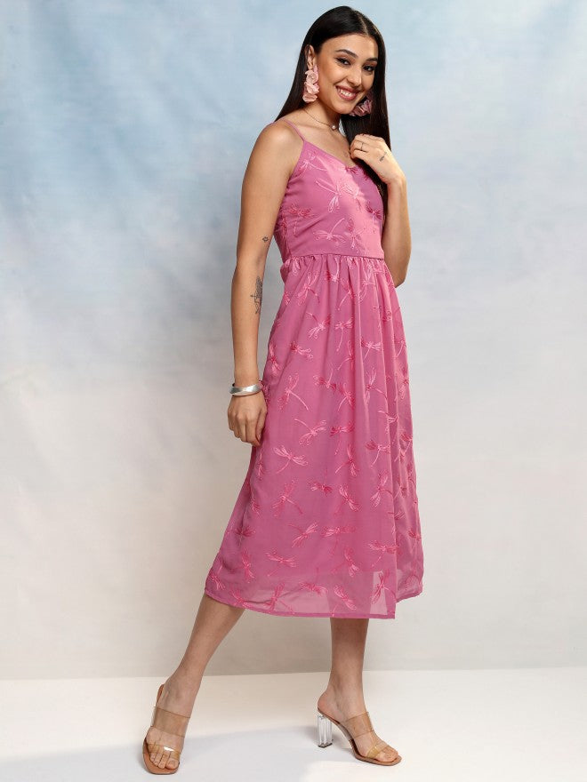 Vishudh Women Lavender Embroidered A-Line Dress - Lavender - Image 6