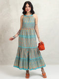 Tokyo Talkies Women Blue Printed Maxi Dress - Blue - Image 1