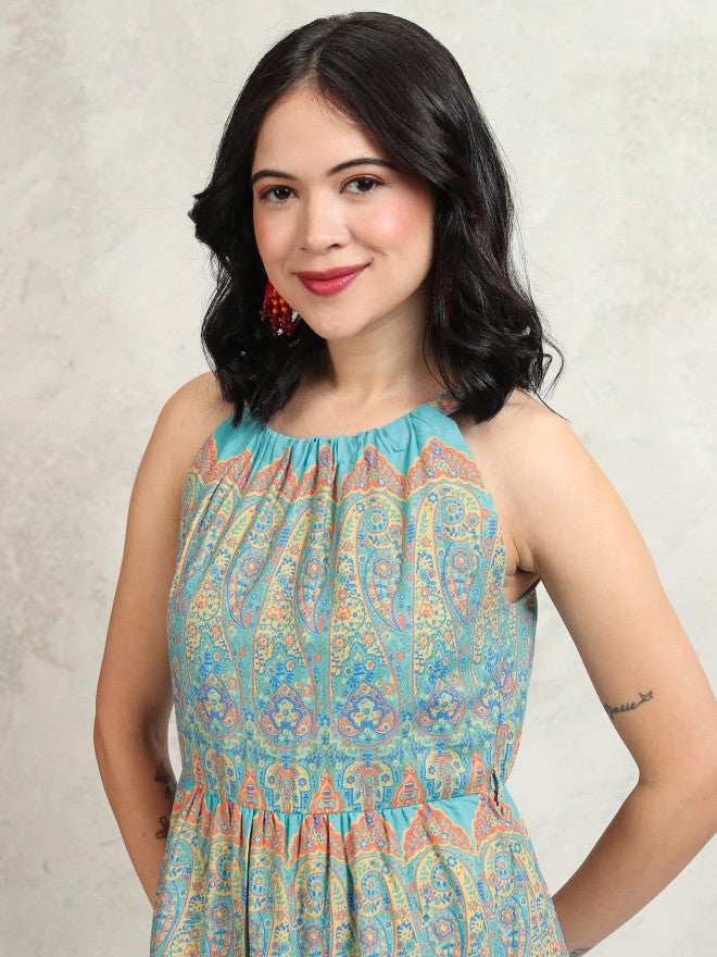 Tokyo Talkies Women Blue Printed Maxi Dress - Blue - Image 2