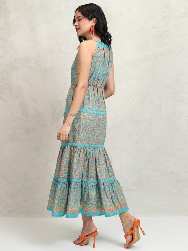Tokyo Talkies Women Blue Printed Maxi Dress - Blue - Image 3