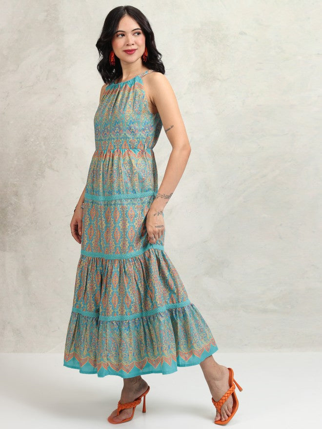 Tokyo Talkies Women Blue Printed Maxi Dress - Blue - Image 4