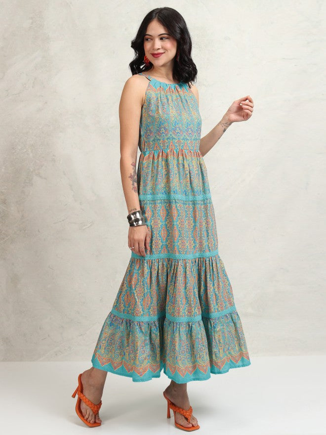 Tokyo Talkies Women Blue Printed Maxi Dress - Blue - Image 6